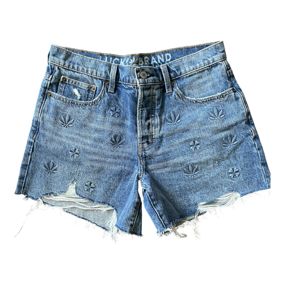 #056, Lucky Brand Blue Jean Shorts with Distressed Details